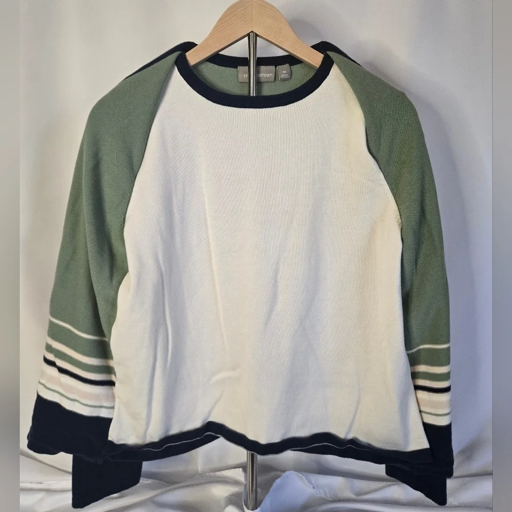 Croft & Barrow Faux 2-Piece Sweater Top Size M – Green Blue Cream Layered Look